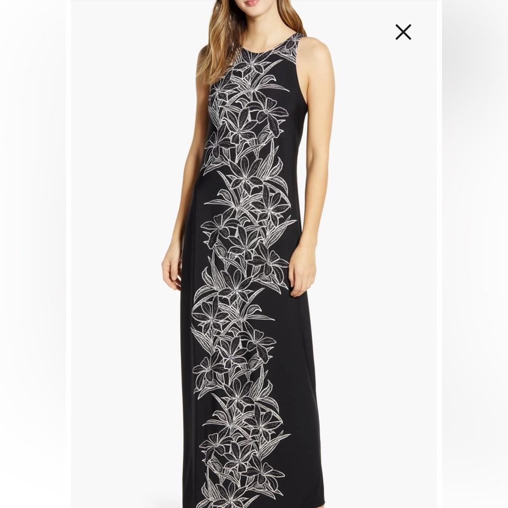 NWOT Tommy Bahama midnight bloom, black and white halter maxi dress small